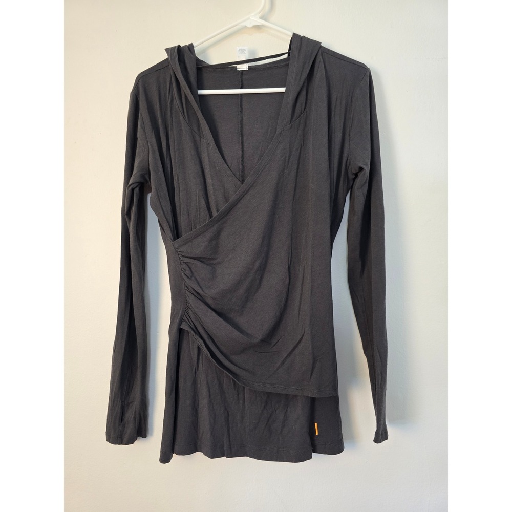 Lucy Yoga Shirt Long Sleeve Hoodie Womens Small Gray V Neck Top